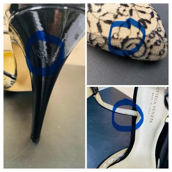 Bottega Veneta Black & Beige Lace “Perfect T” Strap Pointed Toe Pumps. Auth. - Picture 16 of 17